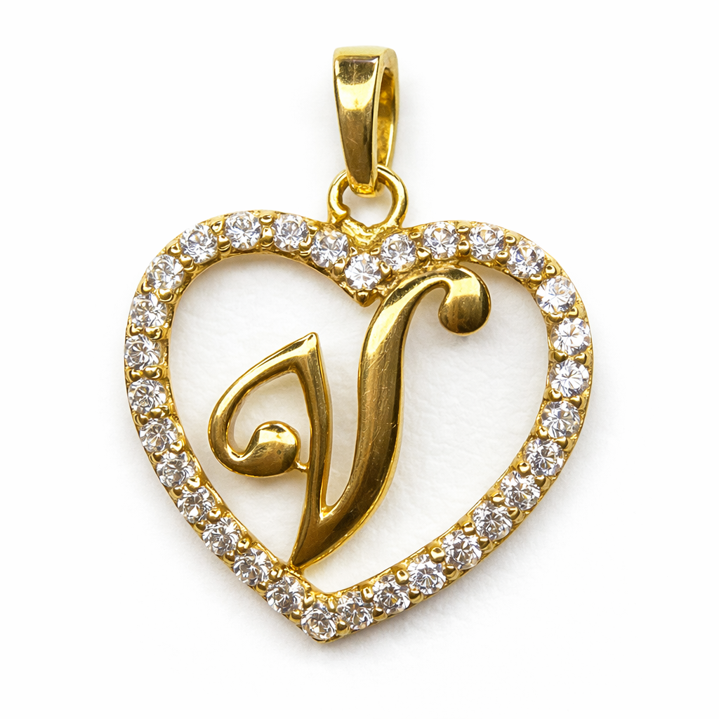 Letter V Initial Charm 10k Gold