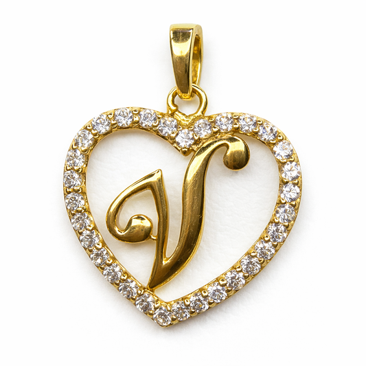Letter V Initial Charm 10k Gold