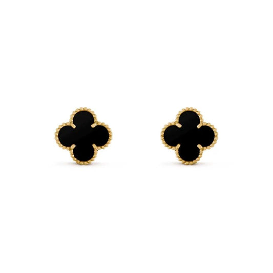 Women's 10k gold black clover earrings