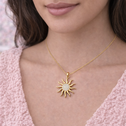 14K Gold Sun Pendant + Necklace