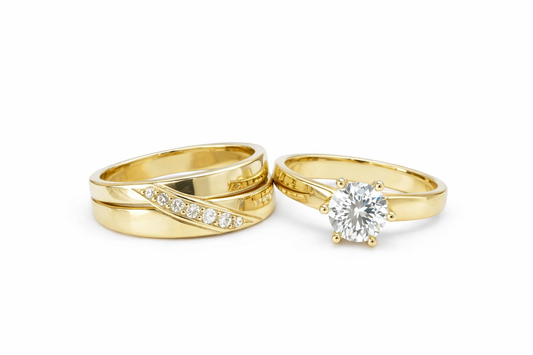 10K Gold Engagement Ring Trio Set