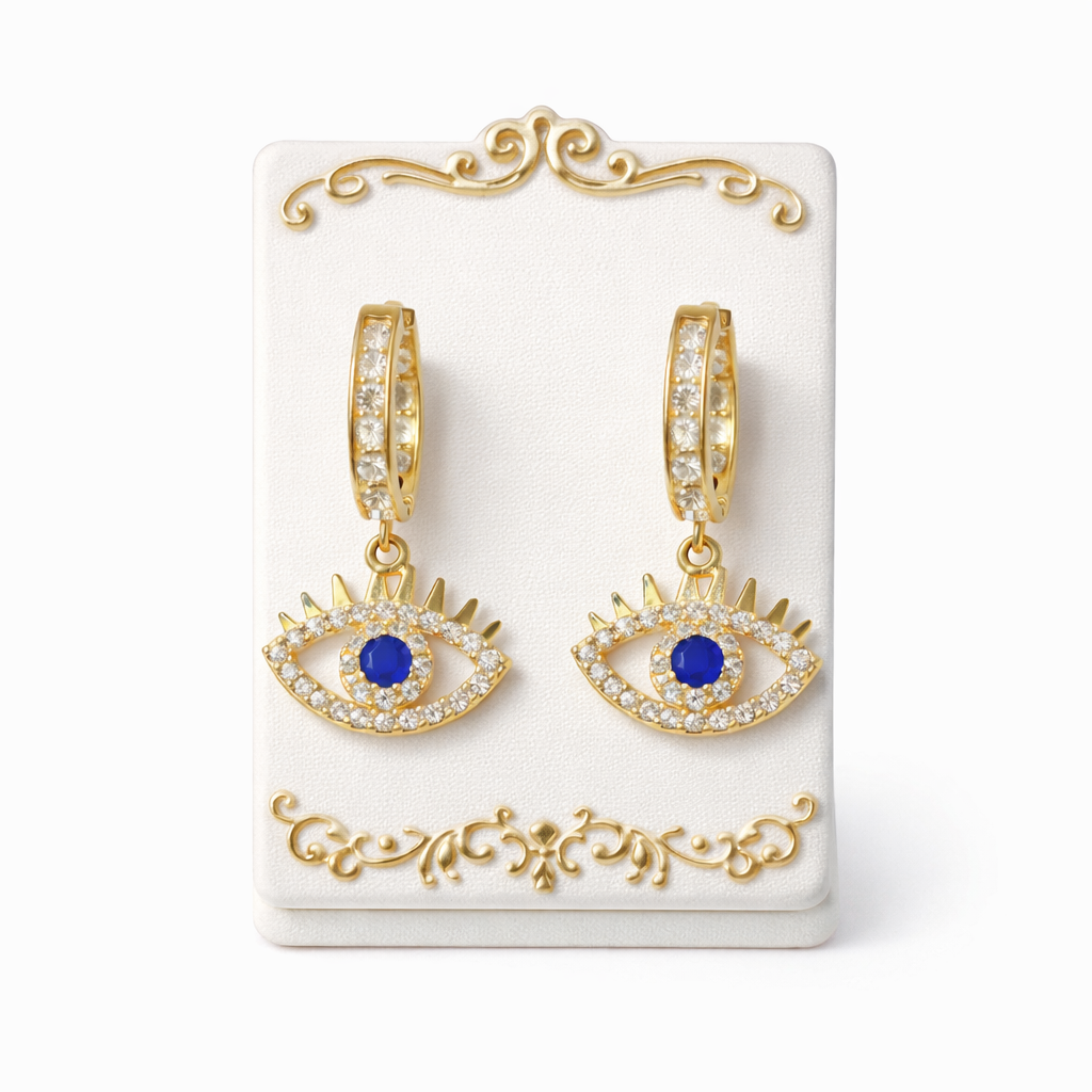 14K Gold Blue Turkish Evil Eye Earrings