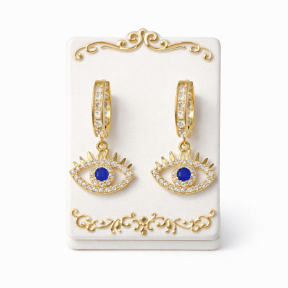 14K Gold Blue Turkish Evil Eye Earrings