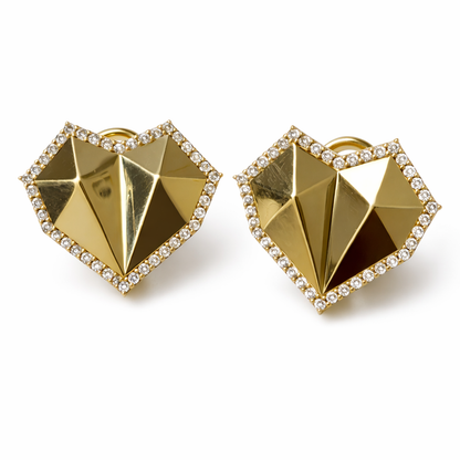 14K Gold Heart Omega Earrings