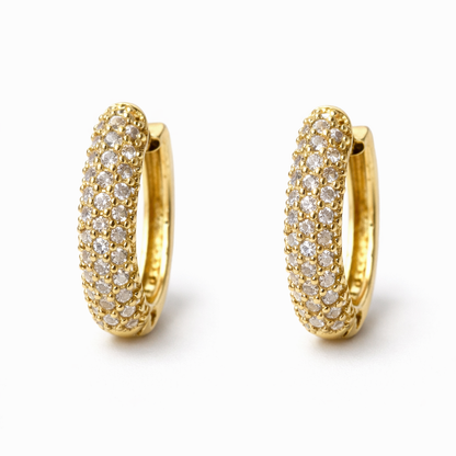 14K Gold Small Oval Hoop Earrings with Cubic Zirconia