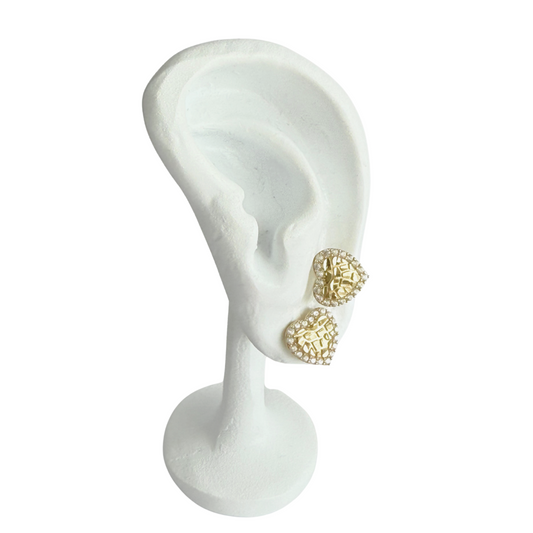 Aretes de corazon con circonita de oro 10k de mujer