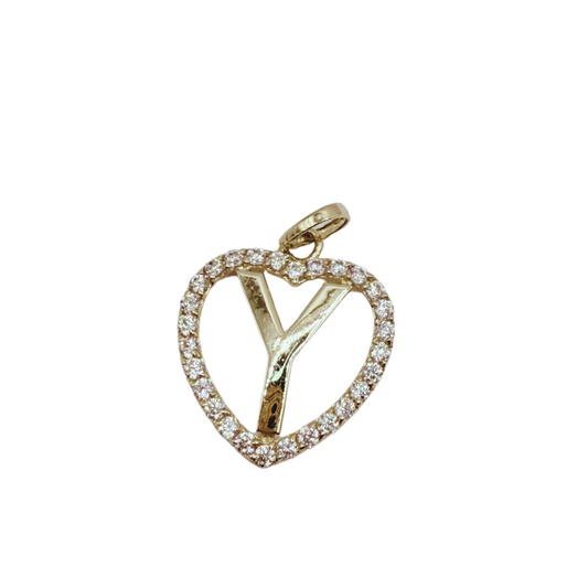 10k gold initial heart pendant with zirconia, letter Y for women