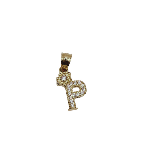 10k gold initial pendant letter P with unisex zirconia crown