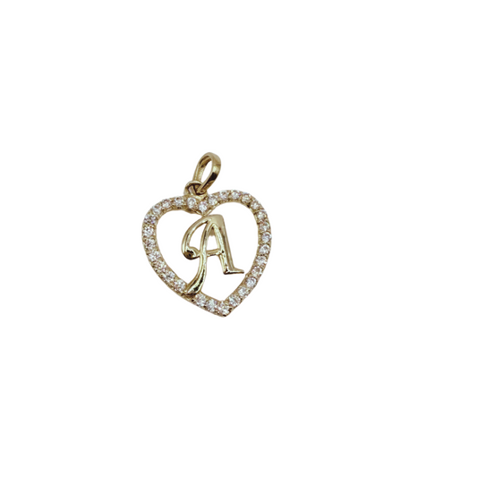 10k gold initial A heart pendant with zirconia for women