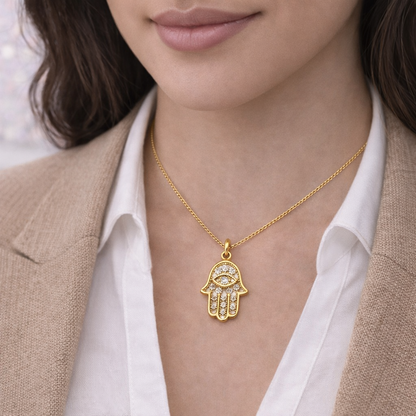 14K Gold Forzatina Chain with Hamsa Hand Pendant 16-18 Inch