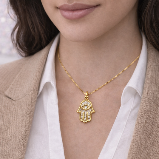 14K Gold Forzatina Chain with Hamsa Hand Pendant 16-18 Inch