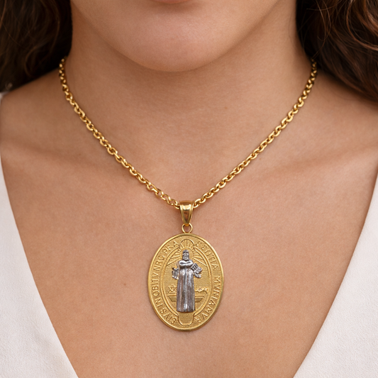 14K Gold Saint Benedict Medal Pendant