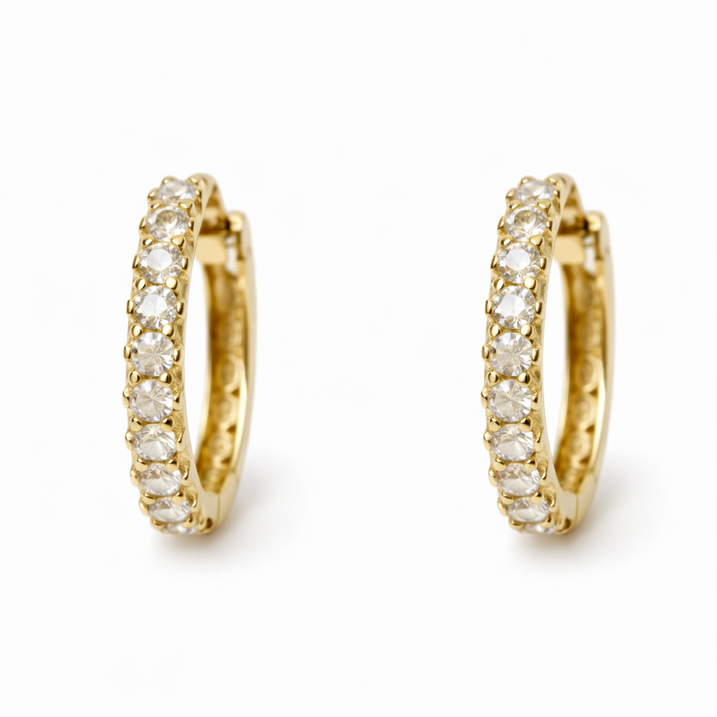14K Gold Hoop Earrings with Cubic Zirconia