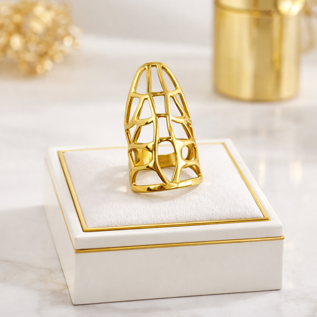 Mónica Robles 14K Gold Geometric Cage Ring - Size 7