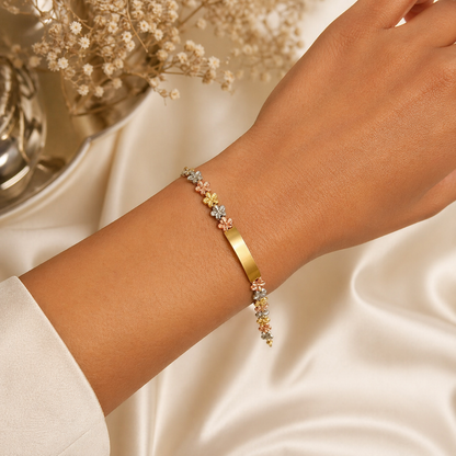 10K Gold Flower Bracelet with Nameplate – Size 7