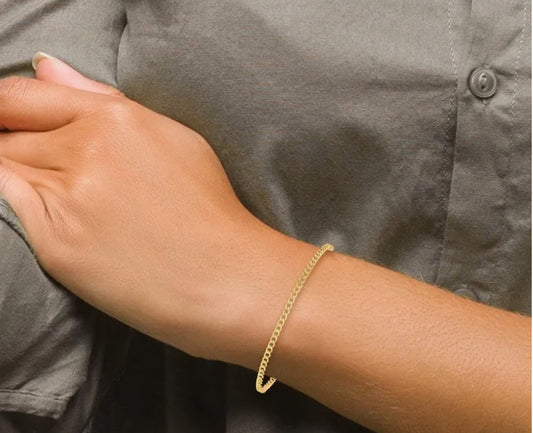 Pulsera de oro de 10 quilates, corte brillante, talla 7, 2,5 mm, unisex