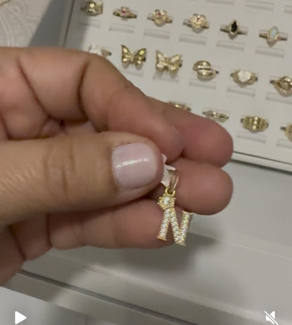 10k gold initial N pendant with zirconia and unisex crown