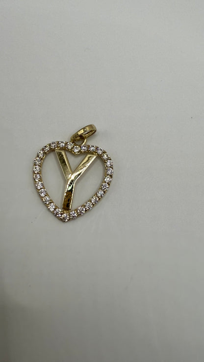 10k gold initial heart pendant with zirconia, letter Y for women