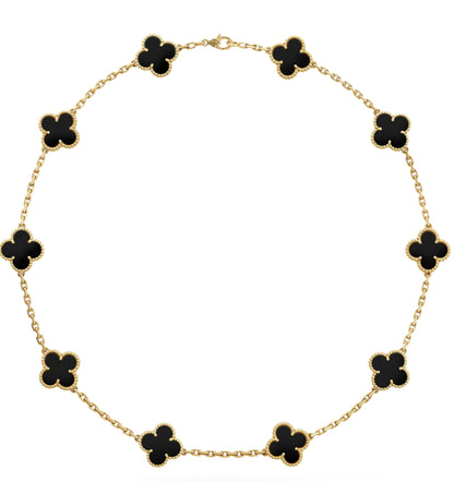 10k Gold Clover Necklace with 10 Dark Flowers, Women's Size 18mm