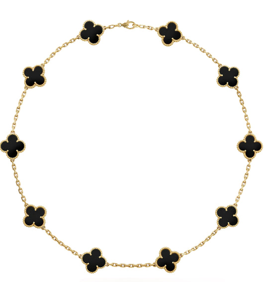 10k Gold Clover Necklace with 10 Dark Flowers, Women's Size 18mm