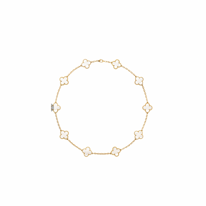 10k gold Clover necklaces with 10 medium flowers in white, size 18