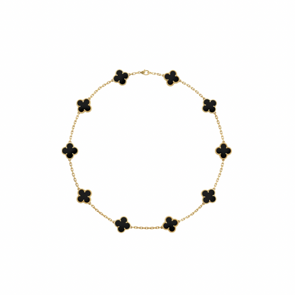 10k Gold Clover Necklace with 10 Dark Flowers, Women's Size 18mm