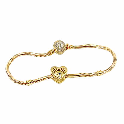 10k gold heart charms with eye and zirconia for women