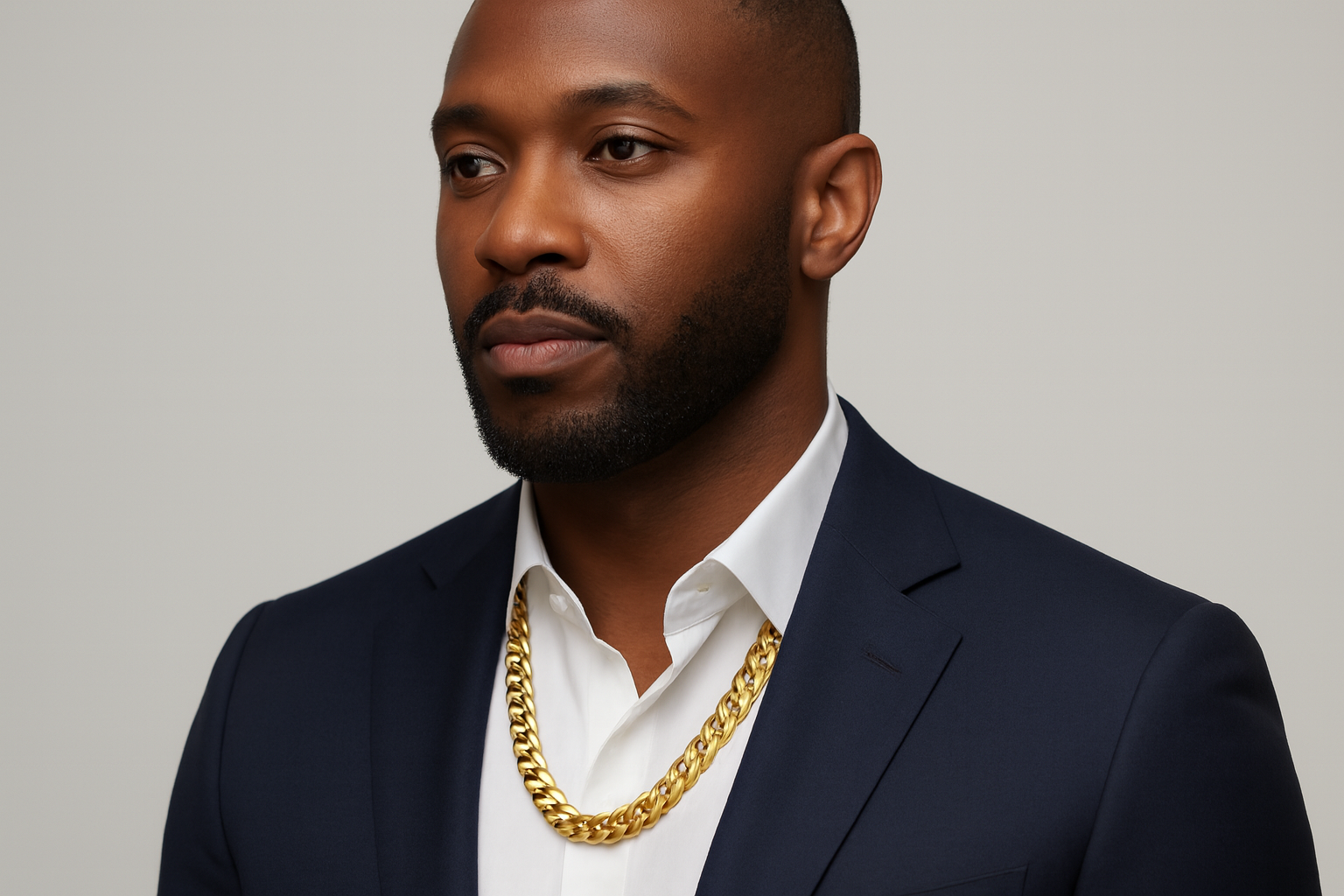 Generated image of a man wearing the gold chain necklace