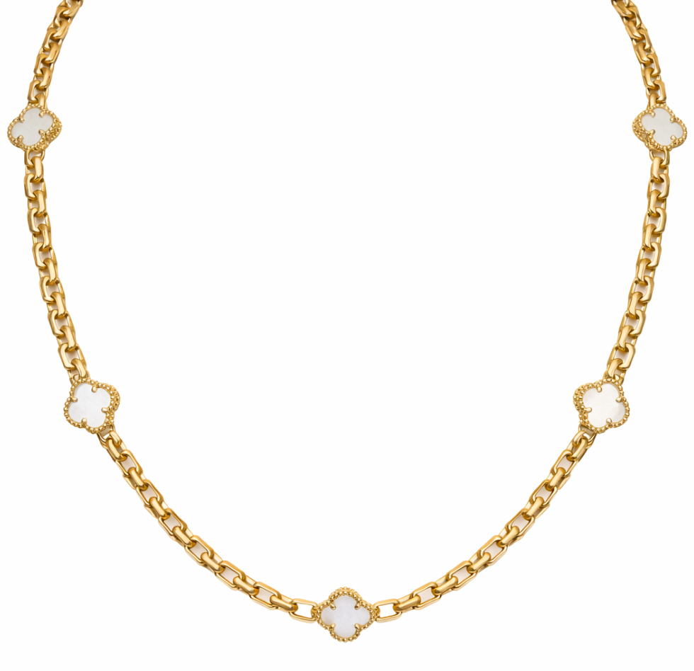 Collar de trébol de oro de 10 quilates para mujer, 18 pulgadas, 4 mm