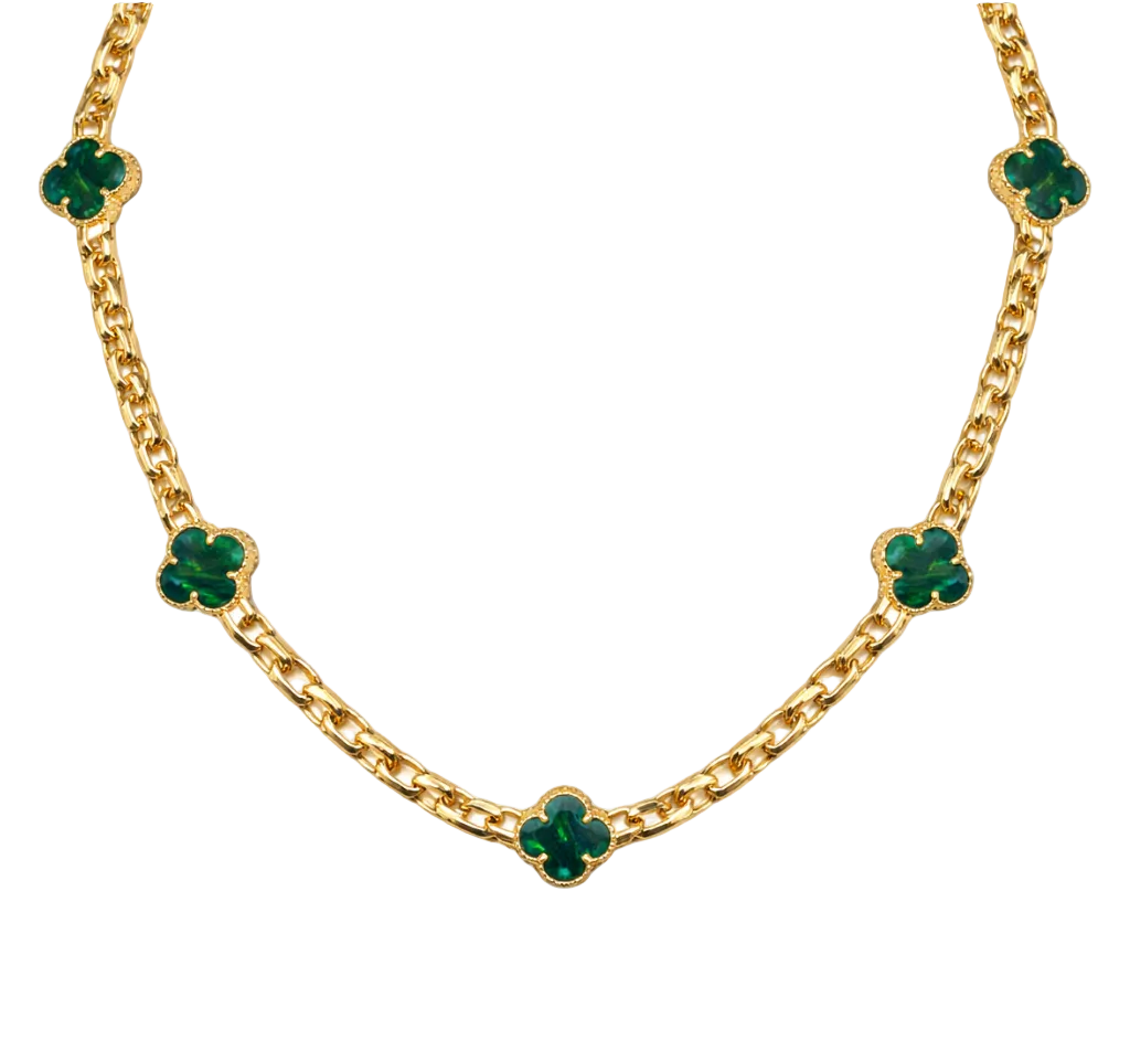 Collar de trébol de oro de 10 quilates para mujer, 16 pulgadas, 4 mm