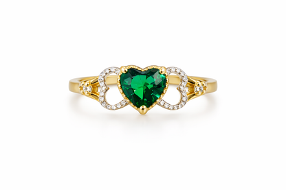 14k Gold Ring with Heart and Green Stone, Women's Size 8 1/2