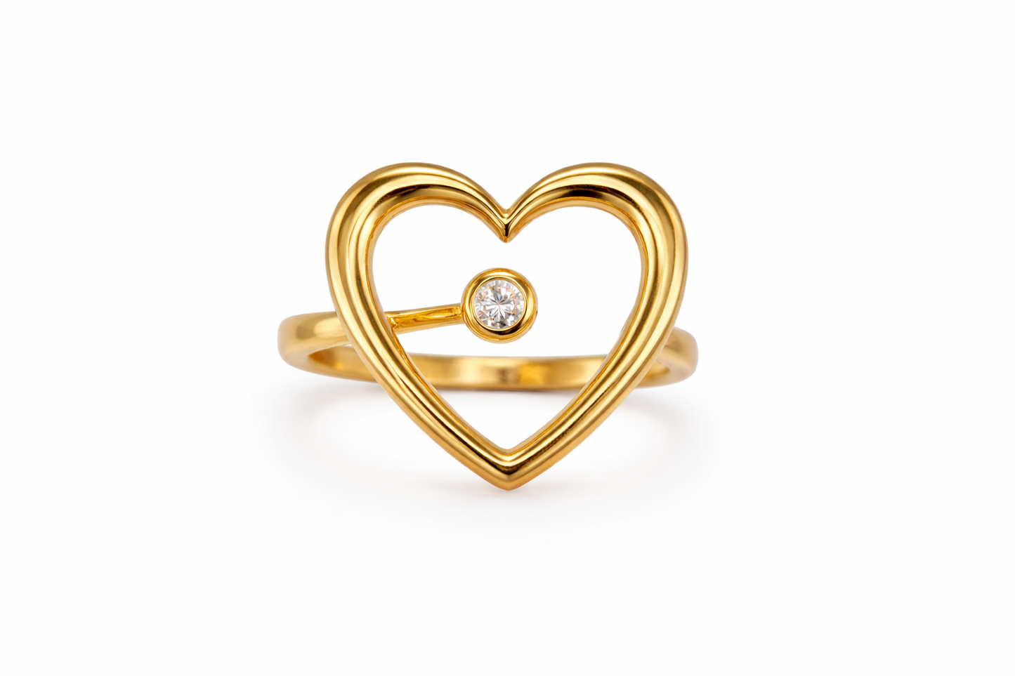 14k Gold Ring with Large Heart and Center Stone, Women's Size 7
