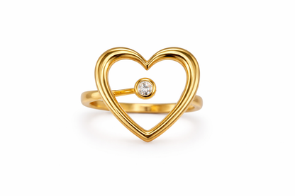 14k Gold Ring with Large Heart and Center Stone, Women's Size 7