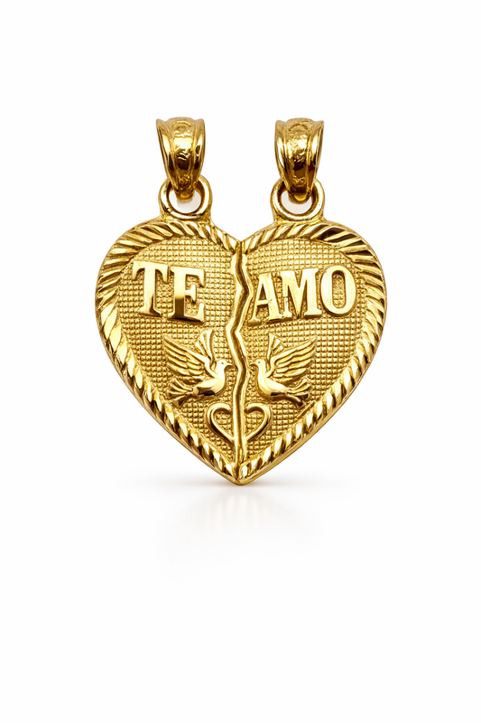 Colgante de corazón de oro de 10 quilates para mujer, 15 mm x 14 mm