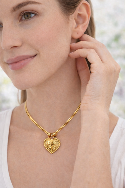 Colgante de corazón de oro de 10 quilates para mujer, 15 mm x 14 mm