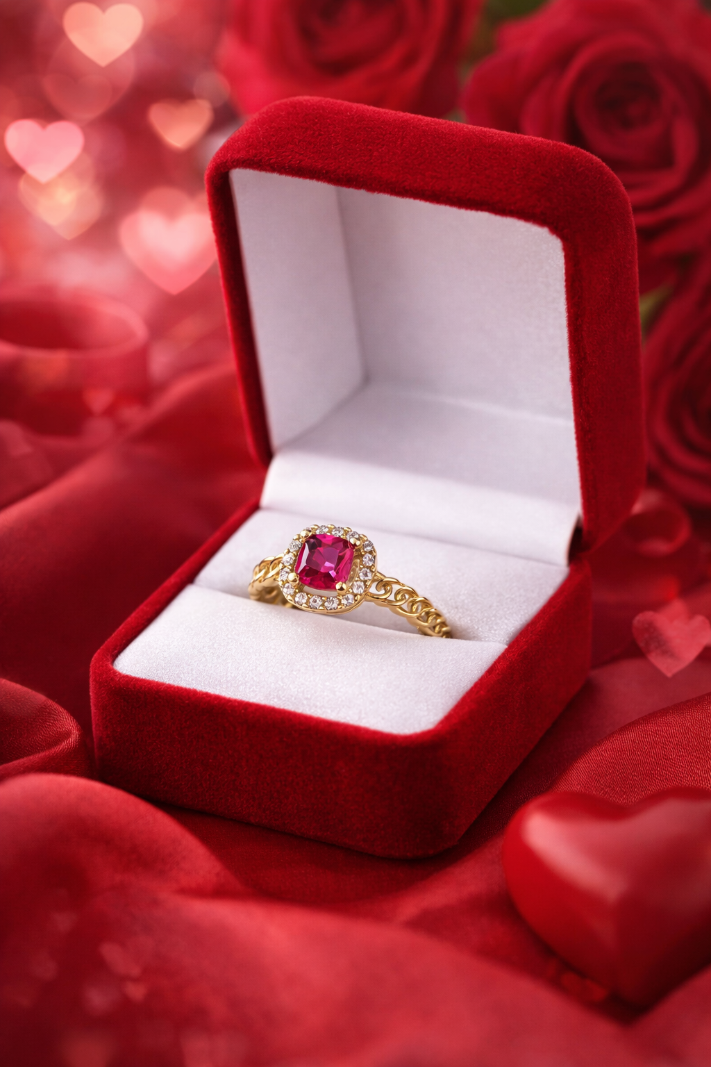 10k Gold Ring with Red Stone and Cubic Zirconia, Women's Size 6 1/2