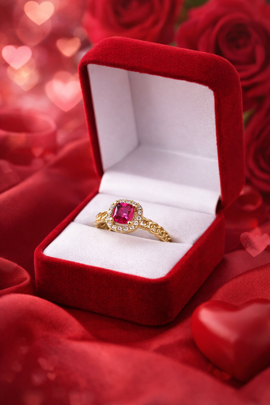 Anillo de oro de 10k con piedra roja y circonita cúbica, talla 6 1/2 para mujer