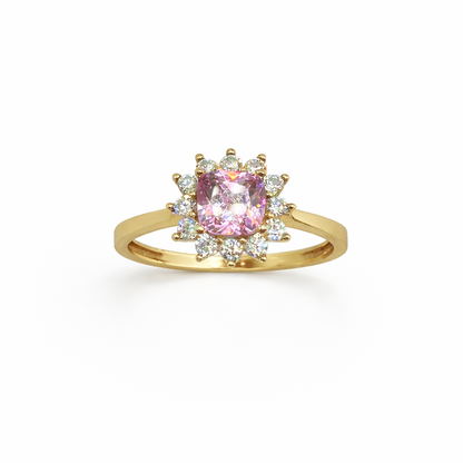 10k Gold Ring with Pink Stone and Cubic Zirconia, Women's Size 6 3/4