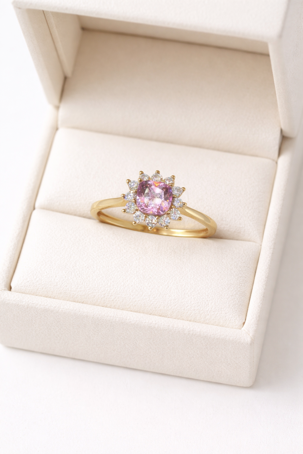10k Gold Ring with Pink Stone and Cubic Zirconia, Women's Size 6 3/4