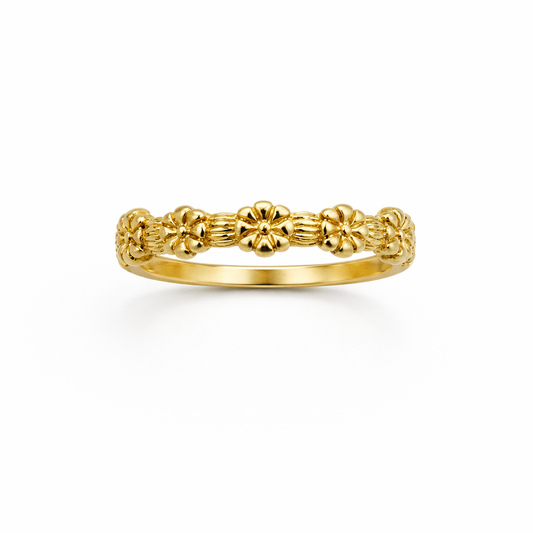 Anillo de oro de 10 quilates con flor para mujer, talla 6 3/4