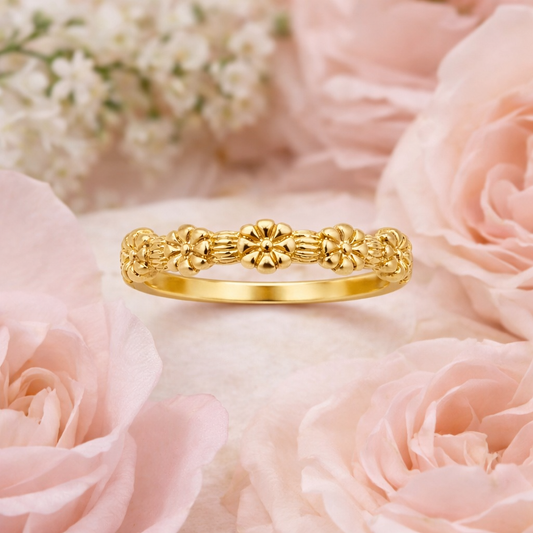 Anillo de oro de 10 quilates con flor para mujer, talla 6 3/4