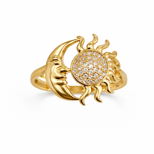 Anillo Sol y Luna Oro 10k Mujer Talla 7