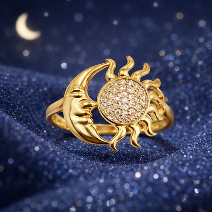 Anillo Sol y Luna Oro 10k Mujer Talla 7