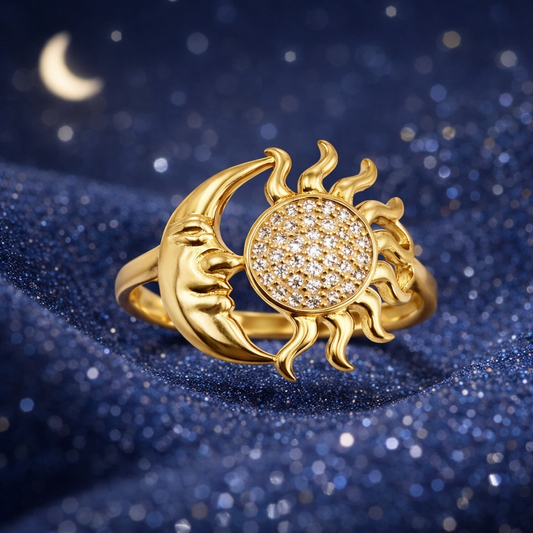 Anillo Sol y Luna Oro 10k Mujer Talla 7