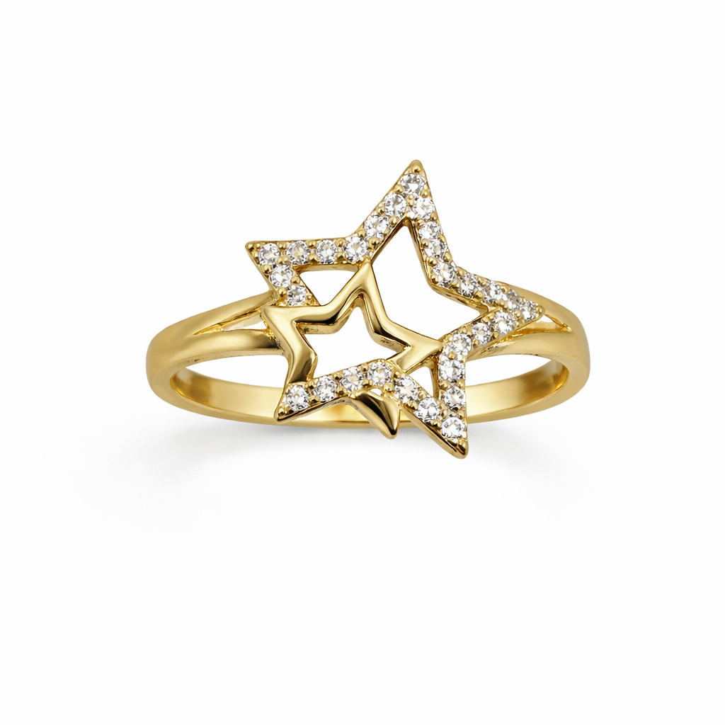 Anillo Dos Estrellas Oro 10k Mujer Talla 8