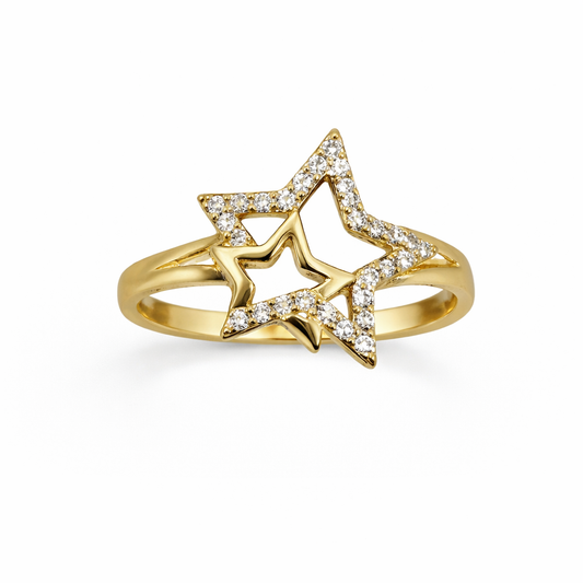 Anillo Dos Estrellas Oro 10k Mujer Talla 8