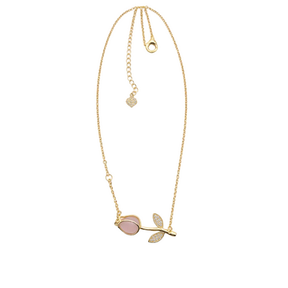 Cadena de tulipán de oro de 10 quilates para mujer, 16-18 pulgadas