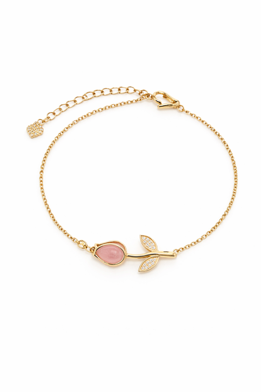 Pulsera de cadena de tulipán de oro de 10 quilates para mujer, 7 pulgadas