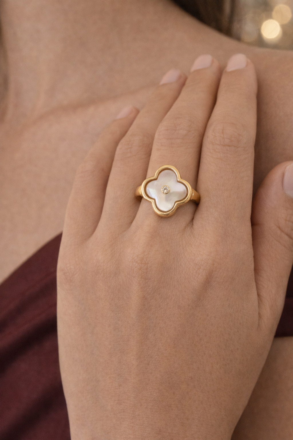 Anillo Flor de la Suerte en Oro de 14k para Mujer Talla 7
