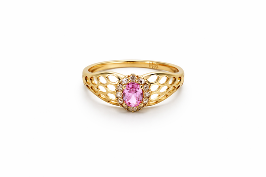 Anillo de oro de 14 quilates con piedra rosa, talla 8 para mujer